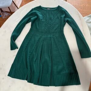 Maisolly Dress Women XL Green Knit Cable Ribbed Waist Crew Neck Long Sleeve Knee